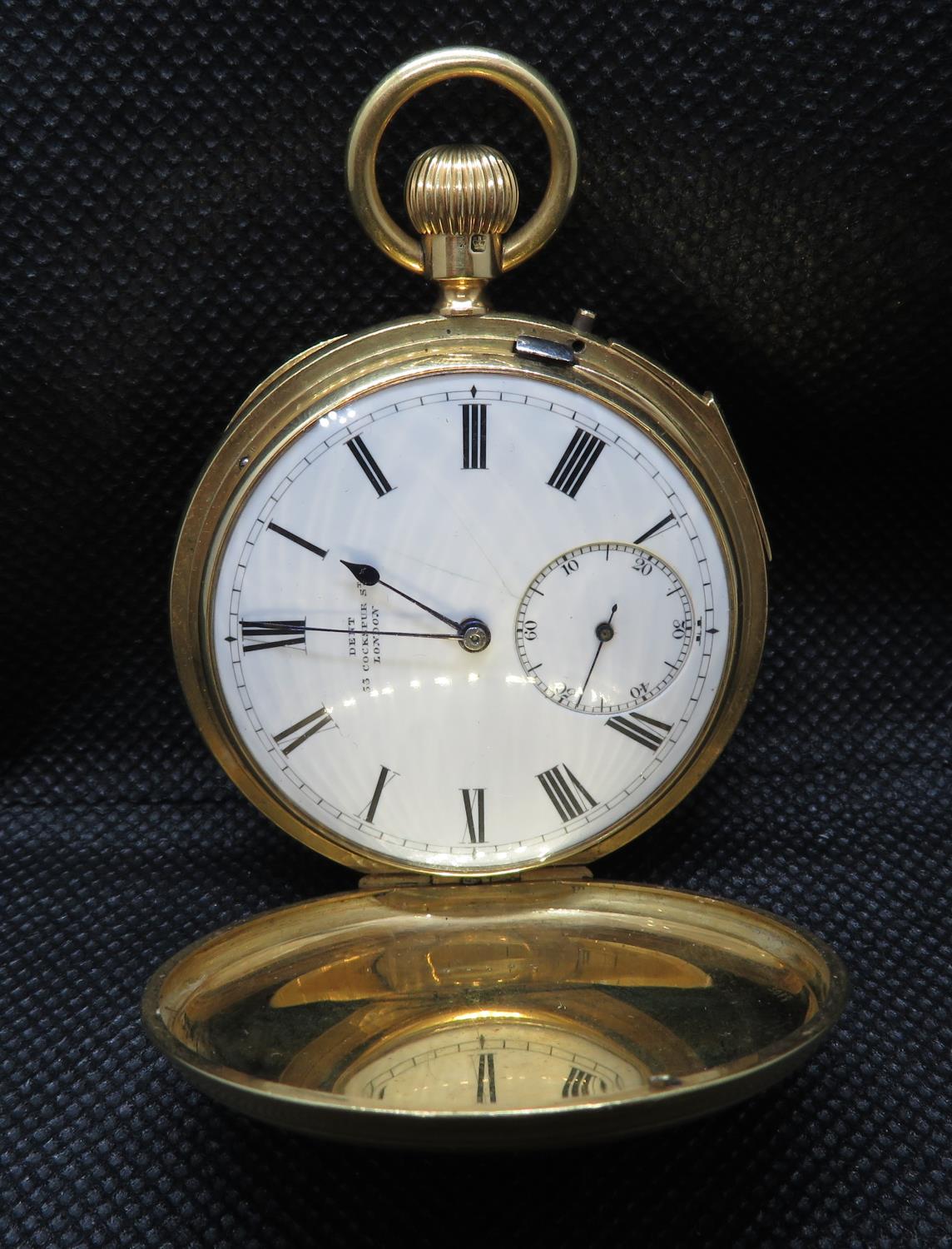 18ct gold full Hunter pocket watch with minute repeater by Dent of London fully HM