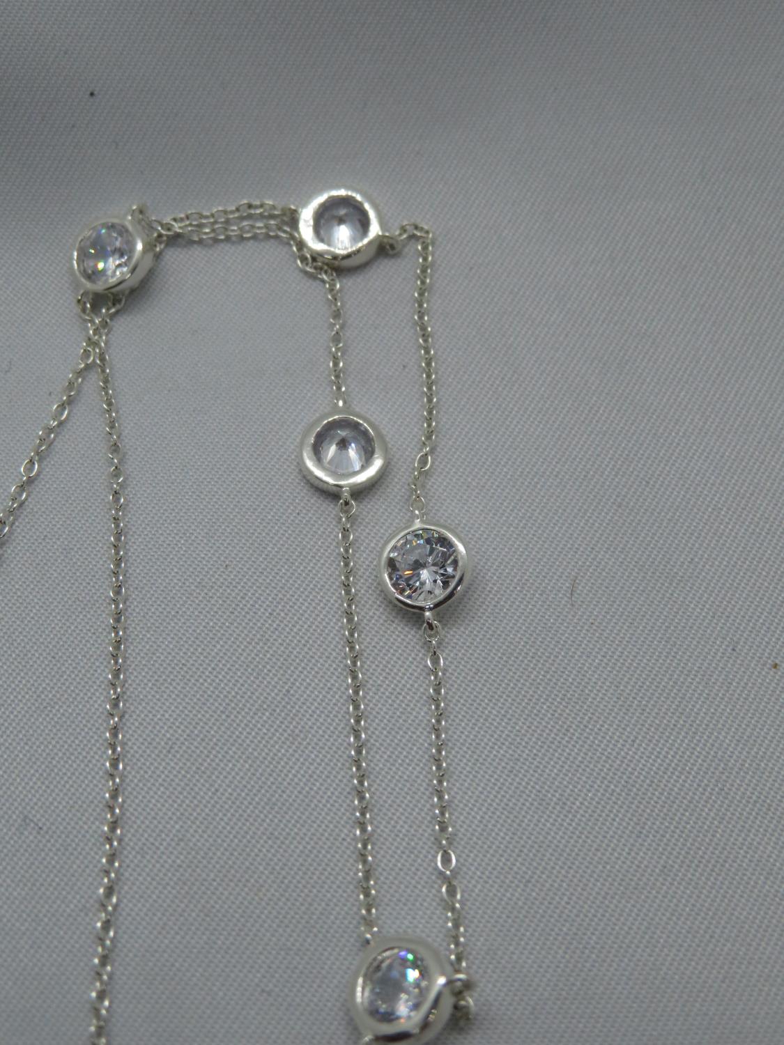 Silver chain set with white stones 18" - Image 2 of 2