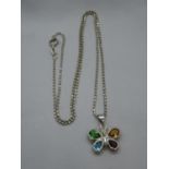 Pretty silver multi gem set butterfly on 18" bobble chain