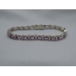 Fully HM silver tennis bracelet set with amethysts 17.7g