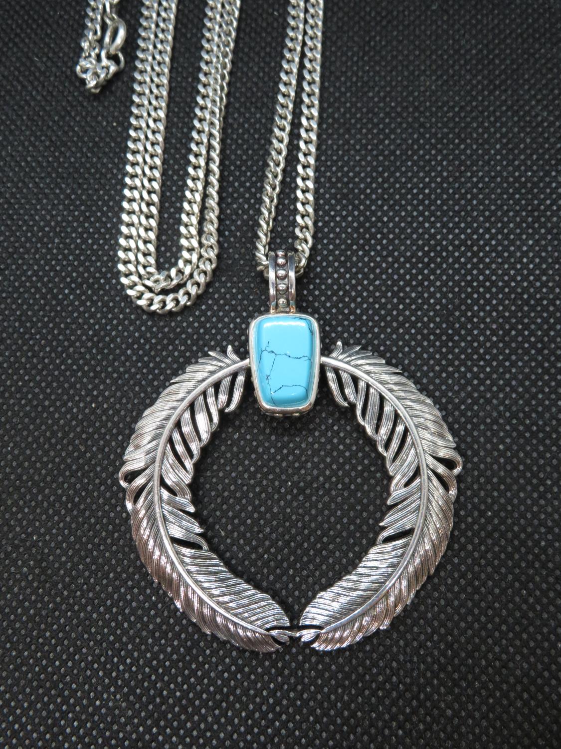 Thomas Sabo Arizona turquoise pendant 24" silver curb link chain 49g - Image 2 of 2