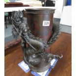 Large, heavy cast bronze Japanese Meiji period dragon wrapped around bowl - dragon enters into