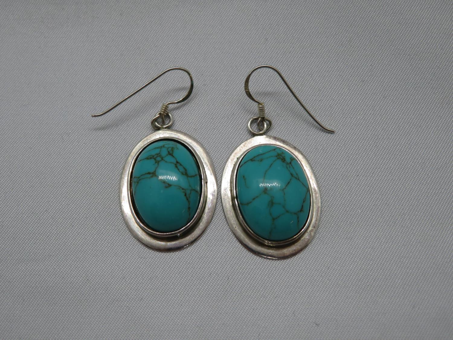 Vintage silver and turquoise drop earrings 8g