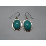 Vintage silver and turquoise drop earrings 8g