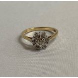9ct gold and diamond cluster ring 2g