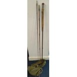 Unnamed Greenheart 3 piece fishing rod and horn handled silver mounted walking cane
