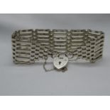 Vintage silver 7 bar gate bracelet with safety chain London 1975 25g