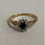 9ct gold sapphire and diamond cluster ring 2g weight