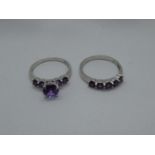 Pair of amethyst and silver stacker rings size V 6.2g