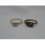9ct and CZ ring 1.2g size N and 1x size L gold and silver ring