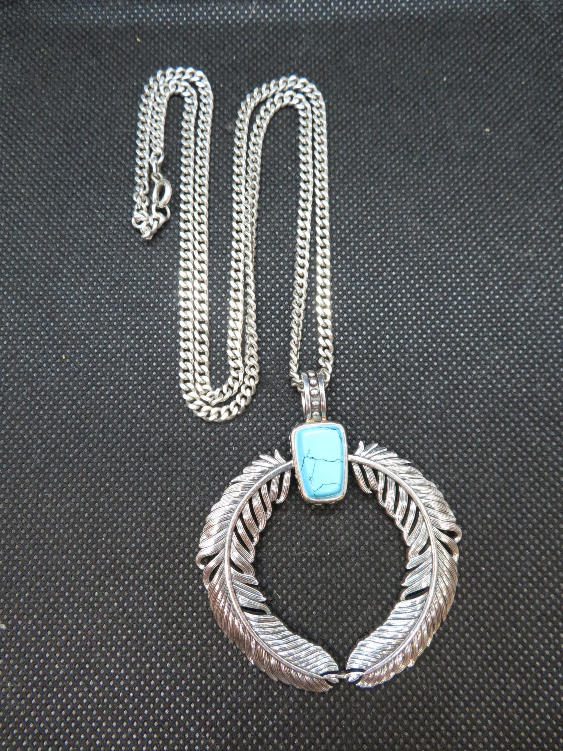 Thomas Sabo Arizona turquoise pendant 24" silver curb link chain 49g