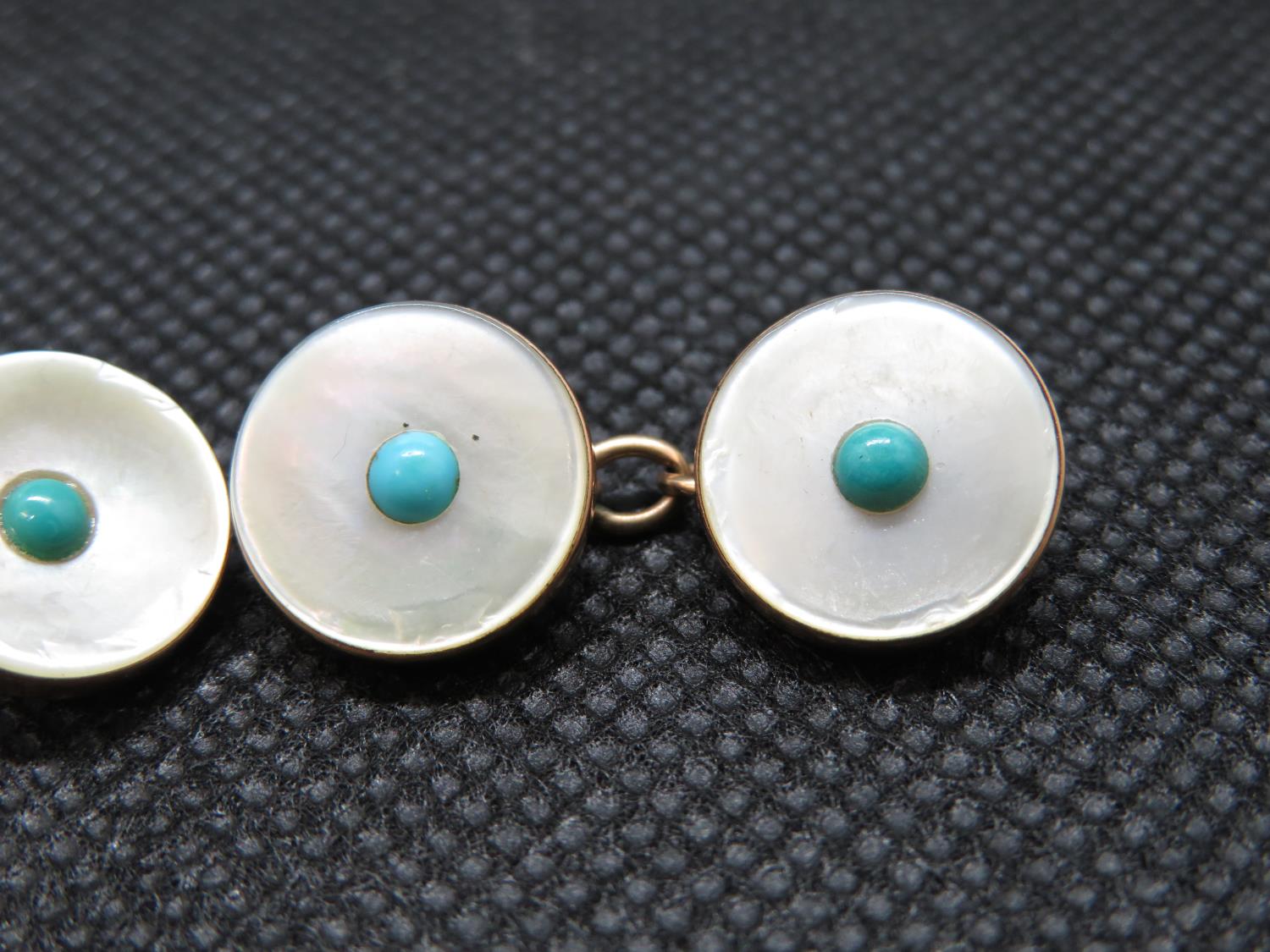 Set of Victorian rose gold mother of pearl and turquoise cufflinks fully HM - Image 2 of 3