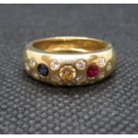 18ct gold diamond ruby and sapphire hand made ring 5.9g size M