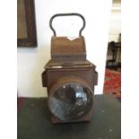 Railway signal light with red inserts - good condition bullseye glass - no paraffin innards