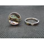 2x silver rings set with abalone shell size O and size P