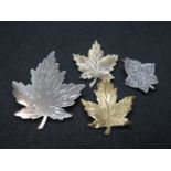4x silver Canadian maple leaf brooches