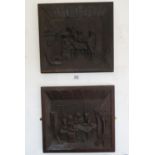 2x 17" x 16" 3D carved wood panels marked on back - Martha Louisa Jefferies, carved and presented