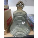 24" bronze ship's bell inscribed Captain Fondeur Arouen bell recovered from shipwreck - very heavy
