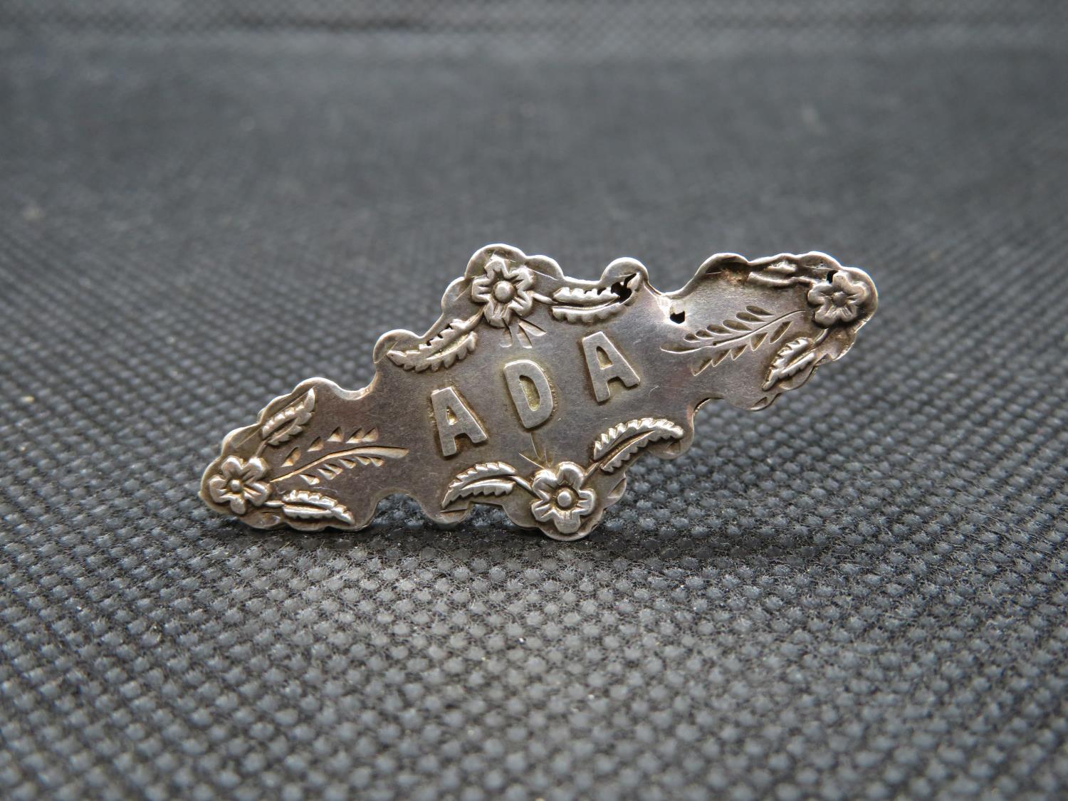 Victorian silver name brooch Ada Chester 1899