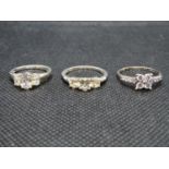 3 stone set silver dress rings 5g