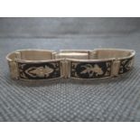 Vintage Siamese silver bracelet with Niello finish length 7.5" 18.5g