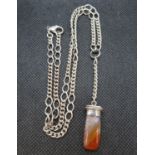 Vintage silver necklace with agate dropper 18g 18"