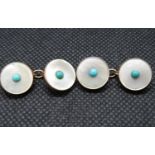 Set of Victorian rose gold mother of pearl and turquoise cufflinks fully HM