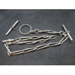Silver watch chain with fob and spare T bar 32g each link HM