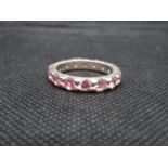 Large silver full hoop eternity ring set with pink stones size S 5g