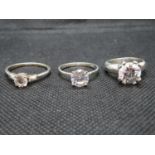 3x silver solitaire rings various sized 12.8g