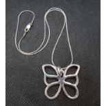 HM silver butterfly pendant on silver chain 11g