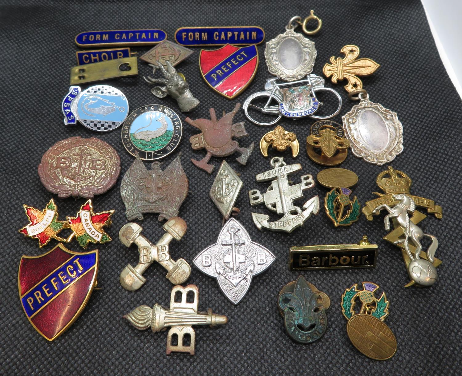 Box of old enamel school badges plus others - approx 20 in total