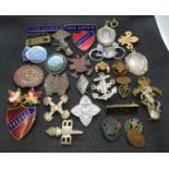 Box of old enamel school badges plus others - approx 20 in total