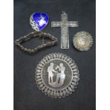 HM silver brooch bracelet and crosses 55g