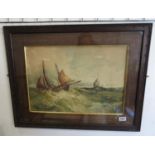 22" x 16" watercolour framed North Sea fishing by F. Wasley 1903