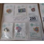 6x Isle of Man enamel TT badges on cards 1995-2000