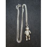 vintage silver articulated Teddy Bear pendant on 18" silver chain 5g