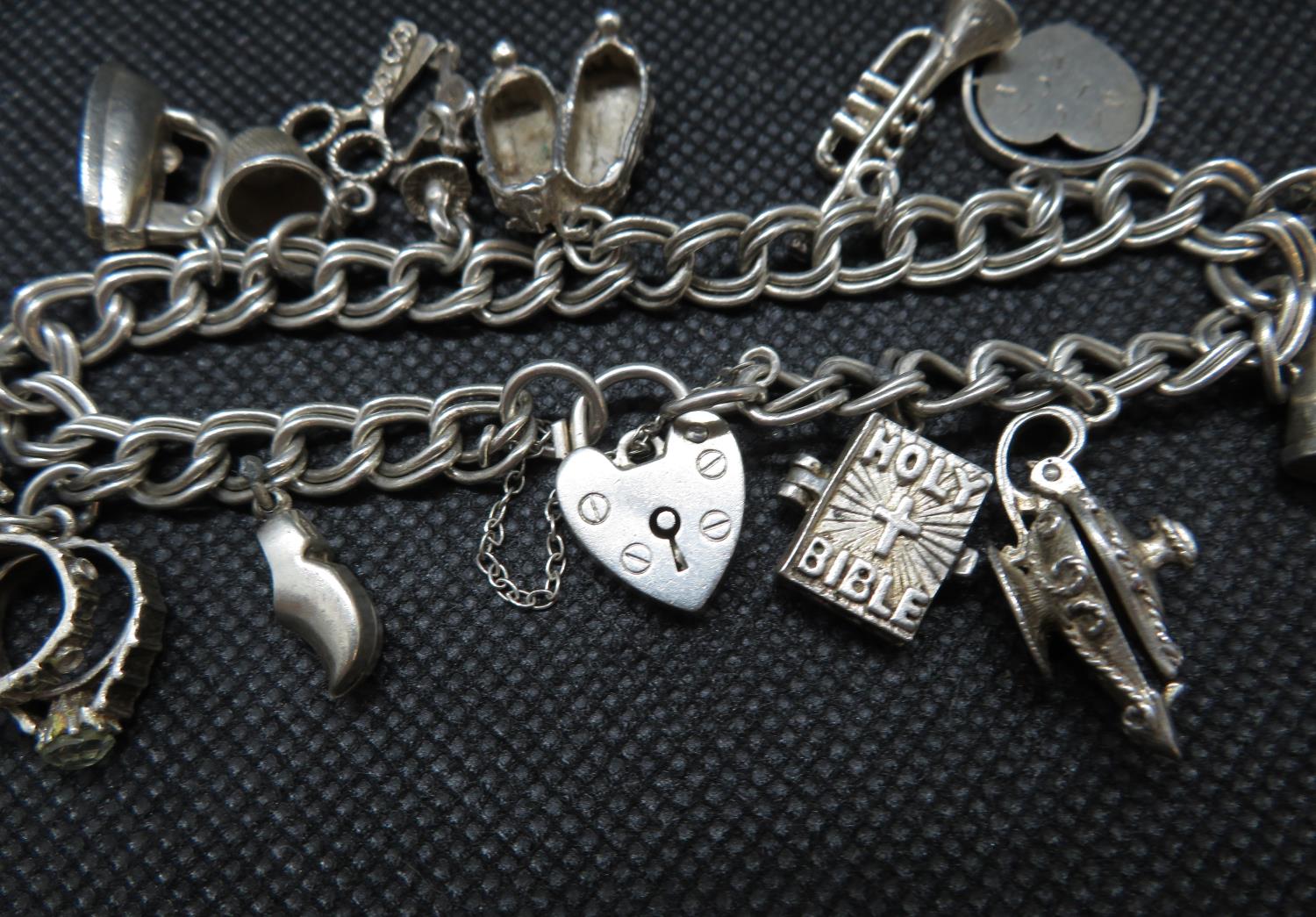 Vintage silver charm bracelet with 13 charms Sheffield 1974 - Image 2 of 2