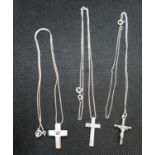 Silver diamond set cross and chain Mother of Pearl and blue topaz cross and chain and silver