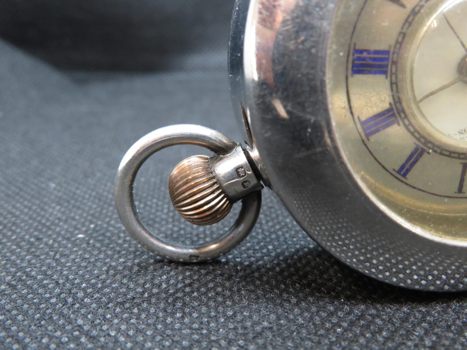 Reed and sons half hunter silver and blue enamel pocket watch in excellent condition signed Reed and - Bild 2 aus 12