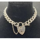 Vintage solid silver curb link bracelet with lock and chain Birmingham 1955 23.5g