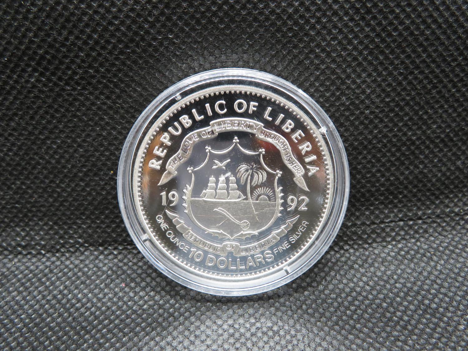 1992 Liberia 10 dollar silver proof Aguri Suzuki 1oz pure silver coin - Image 2 of 3