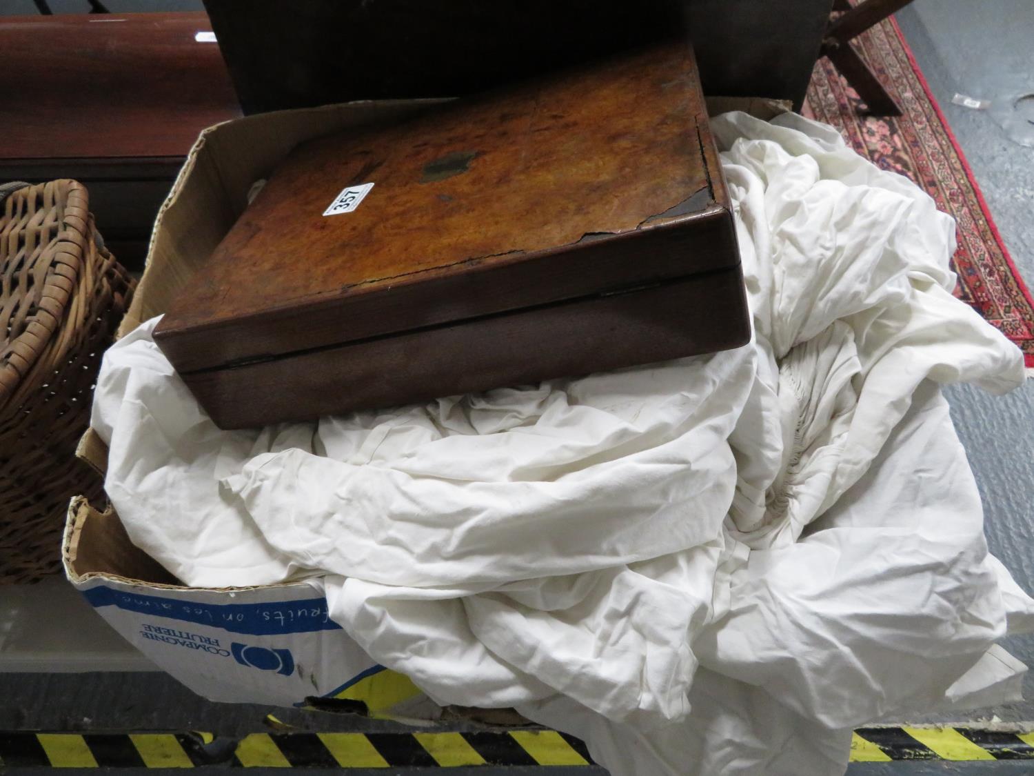 Box of Masonic sashes, leather pouch from Blagdon lodge and box of multitude white Masonic robes