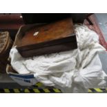 Box of Masonic sashes, leather pouch from Blagdon lodge and box of multitude white Masonic robes