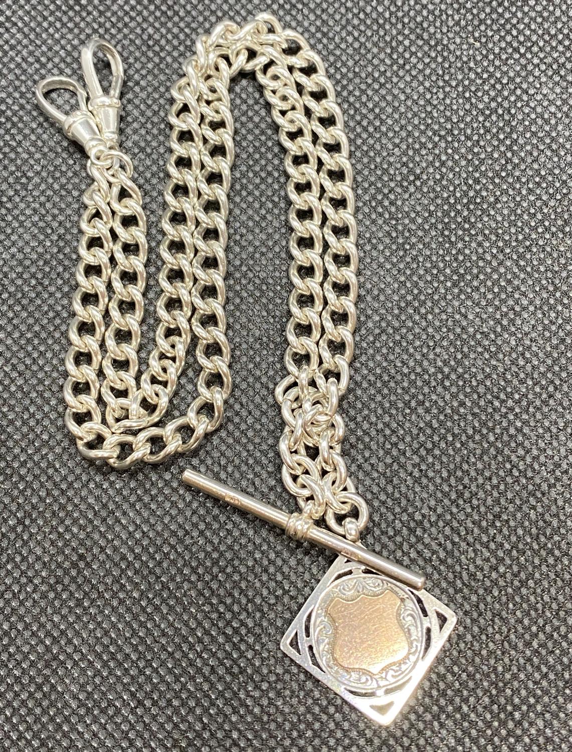 Antique silver double Albert chain and medal Birmingham 1927 39g - Bild 2 aus 3