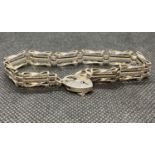 Vintage silver 3 bar gate bracelet with lock and cain 11.5g