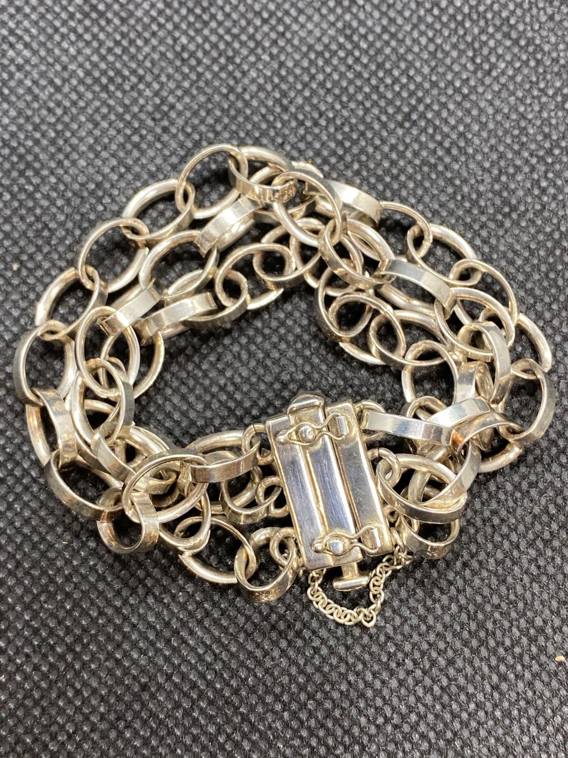 Triple row silver oval belcher link bracelet 7.25" long Sheffield 2005 43g - Bild 2 aus 3