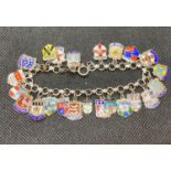 Foreign silver (800 grade) bracelet with 23 charms and enamel souvenir charms 30g