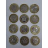 12x different £2 coins