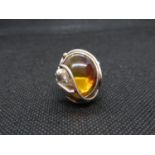 Silver ring cabochon set with Baltic amber size K 8.7g